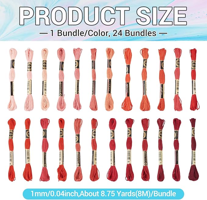 FASHEWELRY 210 Yards Handmade Polyester Embroidery Floss Red Crewel Cross Stitch Threads 1mm 6-Ply Embroidery Thread Bulk for Beginners Adult DIY Sewing Knitting Supplies