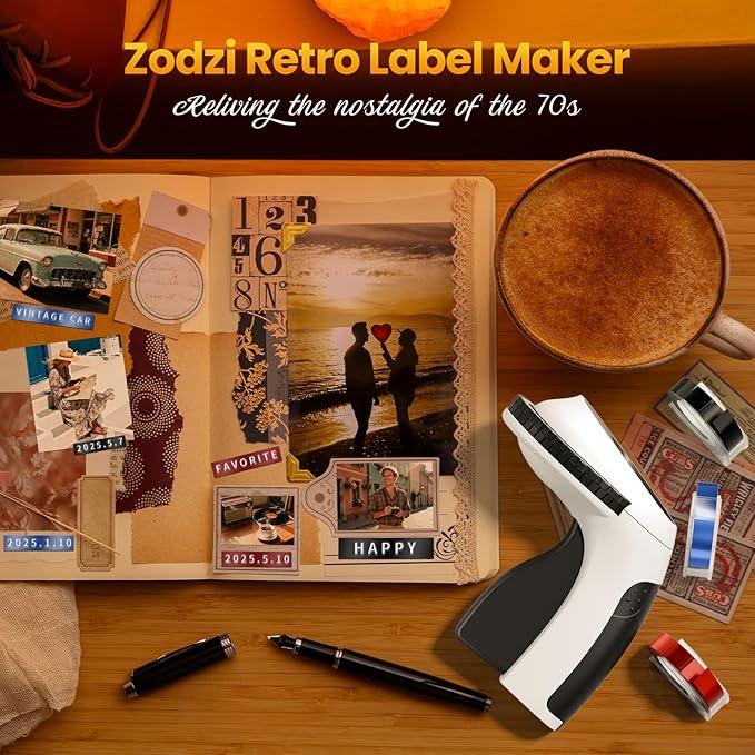 Zodzi Label Maker,Vintage Embossing Label Maker,Retro Embossed Label Maker Machine for DIY Crafts,Junk Journal Kit & Scrapbook Supplies,Old School Embosser with 3 Rolls 9mm 3D Labeler Waterproof Tapes