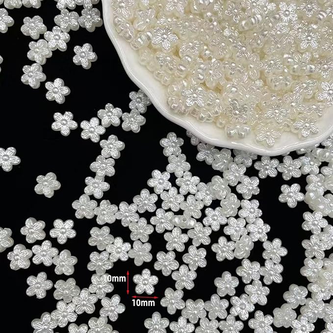 200Pcs Pearl Flower Beads for Bracelet,Cute Flatback Resin Charms for Jewelry Making Bulk Decorations,DIY Phone Charms Beads,White Unique Aesthetic Beads for Crafts