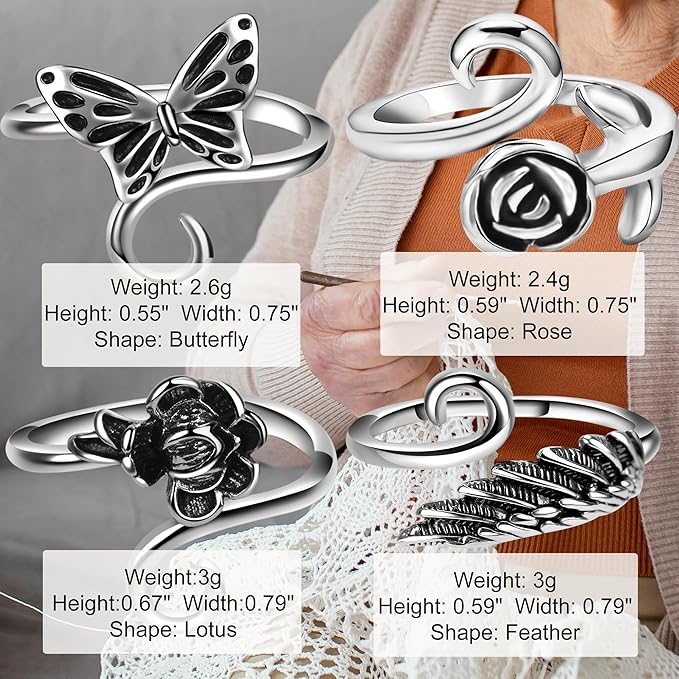 4 Pieces Crochet Ring for Finger Adjustable Yarn Tension Rings for Crocheting Yarn Guide Knitting Rings Crochet Tools