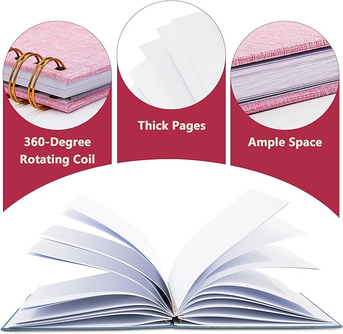 Vienrose 10X10 Inch DIY Scrapbook Album Linen Arch Window Photo Album 20 Blank Pages Scrap Book Photo Albums for Wedding Baby Shower, Pink
