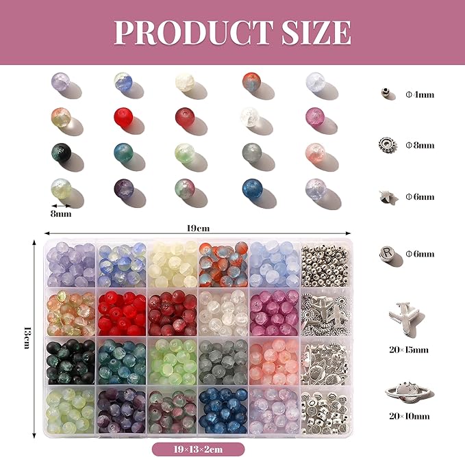 690pcs Frosted Lunar Glass Beads for Bracelets Making, 24 Colors Crystal Beads with Accessories Jewelry Making Kit, 8mm Round Coloured Glaze Beads for DIY Bracelet Crafts, Gifts for Beginners Men
