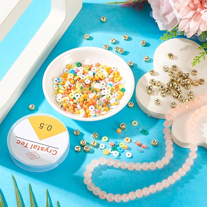 Spritewelry Friendship Bracelet Making Kit with Glass Seed Beads 8mm Pink Clay Beads Bracelet Making Kit for Adults Letter Bead for Jewelry Making DIY Crafts Gift Supplies 1 Bag