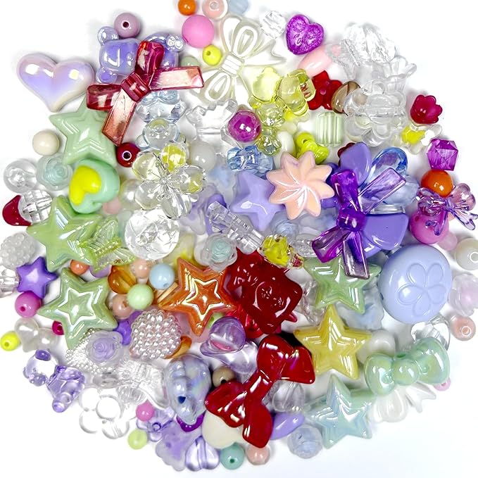 Assorted Acrylic Beads for Bracelet Making Kit, 150g Cute Beads for Keychain Making, Kandi Charms, Kawaii Jewelry Making, DIY Crafts
