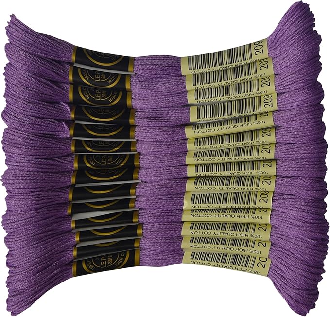 14-Pack Embroidery Floss, Six Strands Embroidery Thread ，8.7-Yard/skeins，100% Long Staple Cotton Color Number：209，Dark Lavender