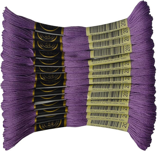 14-Pack Embroidery Floss, Six Strands Embroidery Thread ，8.7-Yard/skeins，100% Long Staple Cotton Color Number：209，Dark Lavender