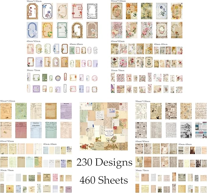 460 Sheets Vintage Scrapbook Papers Journaling Scrapbooking Supplies Kit junk journal supplies Decorative Craft Paper for Planner, Bullet Journal Collage Card Embellishment Retro Crafts
