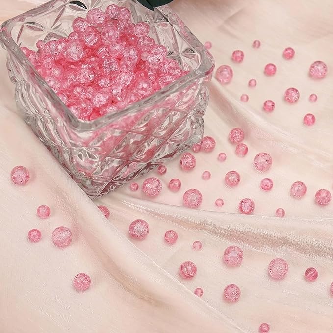 300PCs 6mm Pink Crackle Glass Beads Bulk, Round Smooth Hole Glass Crystal Beads for Jewelry Making, DIY Bracelets, Necklaces, Bag Charms, Keychains and Craft Projects
