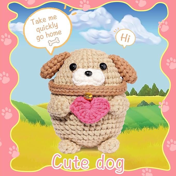 UzecPk Crochet Kit for Beginners, Crochet Kit Cotton-Nylon Blend Yarn Include Videos Tutorials Dog Crochet Set for Starters Adult Crochet Animals Kits with Enough Yarn and Accessories