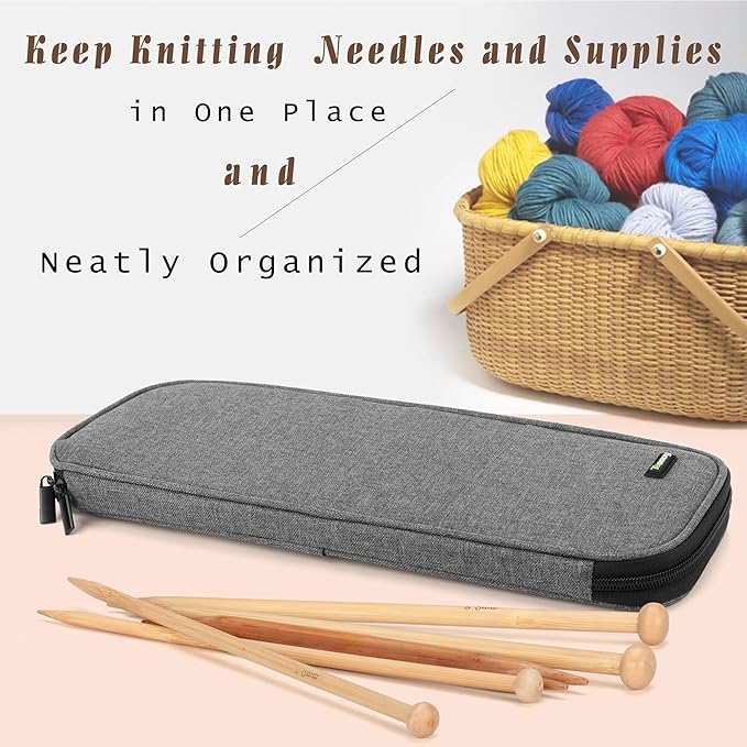 Teamoy Knitting Needles Case (Up to 14''), Travel Organizer Storage Bag for Knitting Needles, Tunisian Crochet Hooks and Accessories, Gray