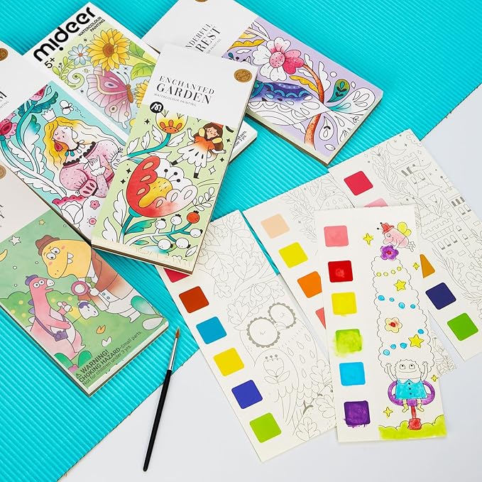 Pocket Watercolor Book Set, Watercolor Painting Book,Watercolor Bookmarks for Kids, Beginning, Students Painters Christmas Gifts (5 PCS)