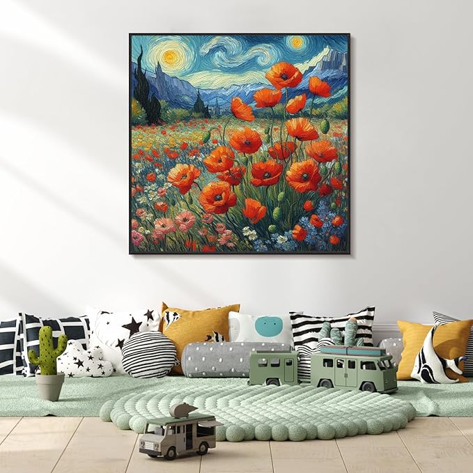 Yezavesu Framed Paint by Numbers Kit for Adults Beginner & Kids Ages 8-12, Starry Night Paint by Numbers Without Easel, DIY Number Painting for Adults Flowers for Home Wall Decor Gift 10x10 inch