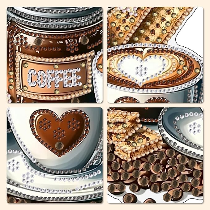 MXJSUA Coffee Special Shaped Hanging Diamond Painting Art Kits for Adults, Crystal Rhinestone Acrylic Gem Art Pendant Ornaments Kit for Home Decor and Gift 7.87 * 7.87 Inch