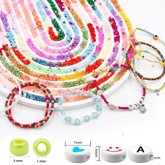 EuTengHao 13200Pcs Glass Seed Beads Small Craft Beads Small Beads for DIY Bracelet Necklaces Crafting Jewelry Making Supplies with Jewelry Findings (3mm, 550 Per Color, 24 Colors)