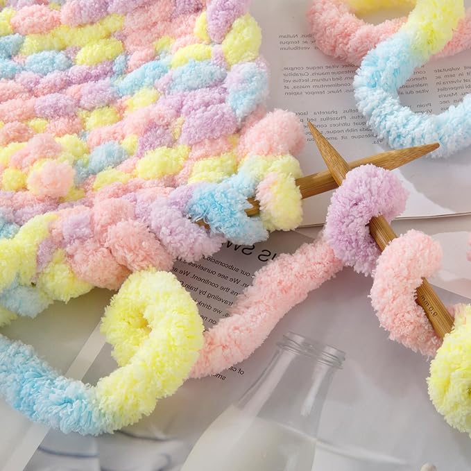 MABOZOO Tie Dye Chunky Yarn for Crocheting & Knitting, 8 Pack - Soft Plush Yellow Fluffy Jumbo Chenille Yarn,Giant Thick Fuzzy Bulky(29 yds, 8 oz Each Skein)