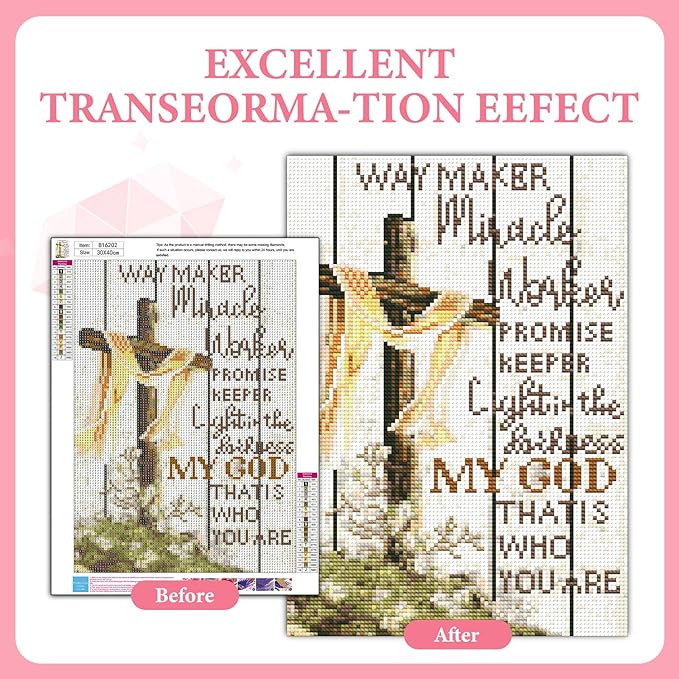 GEEHEIY Religious Diamond Art Kits for Adults, 5D Christian Cross Diamond Painting Kits for Beginner, DIY Jesus Cross Gem Art Dots for Adults, Perfect for Home Wall Decor 12x16 Inch