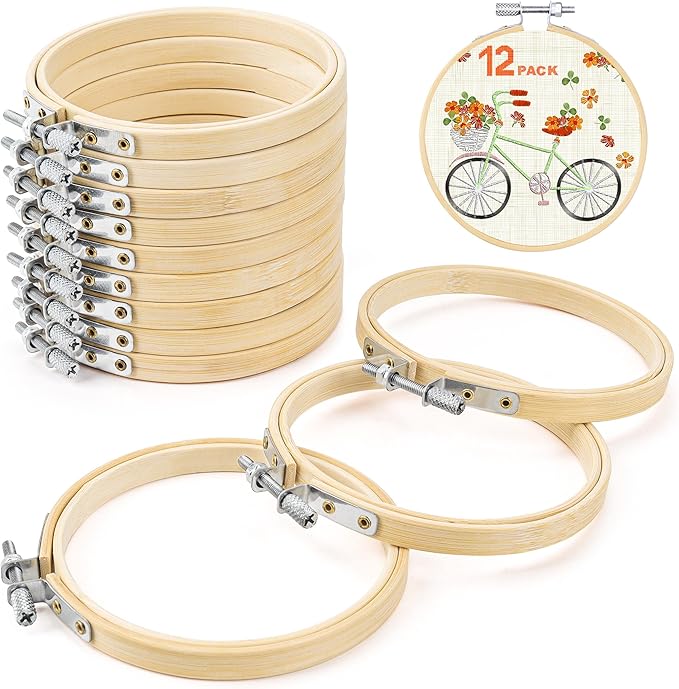 giemson embroidery hoop 4 inch 12 pieces small embroidery hoops bamboo circle cross stitch hoop for embroidery art craft sewing