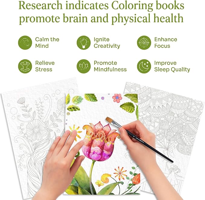 Adults Water Coloring Book: 12 Advanced Exquisite Patterns – 100% Cotton 300gsm Paper, A4 Size – for Beginners & Professionals to Enhance & Consolidate Watercolor Techniques (Nature)