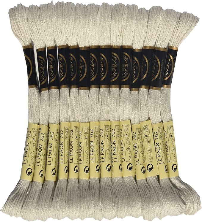 LE PAON Embroidery Floss, 14-Pack Six Strands 100% Long Staple Cotton Embroidery Thread, 8.7-Yard，Color Number：762, Very Light Pearl Grey