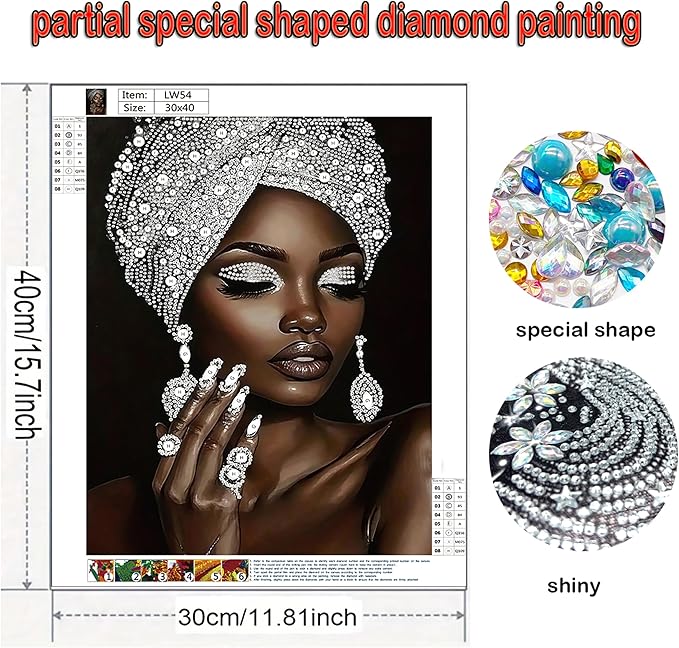 African woman diamond art kits for adults,Partial 5D Diy diamond painting kit for beginners,Special shaped diamond art,sparkling gem art,Diamond Mosaic embroidery gift,living room decor,11.81x15.7inch