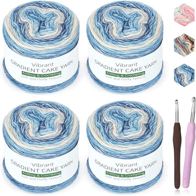 Katech Ombré Yarn for Crocheting-Gradient Cake Yarn-4x100g 60% Cotton 30% Acrylic 10% Wool-Ombré Multicolor Soft Rainbow Cotton Crochet Yarn for Scarves, Shawls, Blankets and Garments(G)