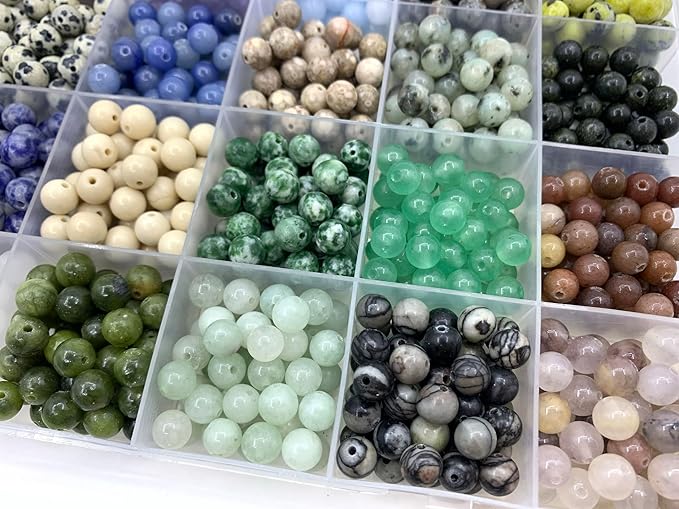 1260pcs 6mm Natural Round Stone Beads,Multiolor Crystal Energy Stone,Loose Gemstone Accessories Hole Size 1mm,DIY Smooth Beads Necklace Bracelet for Jewelry Making (6mm 28Color 01 Material-A)