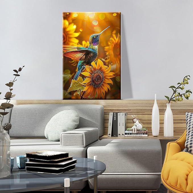 ATDMS Bird Paint by Numbers Kit for Adults with Frame Landscape Paint by Number with Easel DIY Flower Adult Paint by Number Kits Sunflower Paint by Numbers Kit on Canvas for Home Wall Decor 8x12 Inch