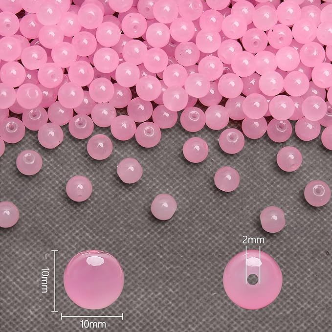 80PCs 10mm Light Pink Jade Glass Beads Bulk, Round Smooth Hole Glass Crystal Beads for Jewelry Making, DIY Bracelets, Necklaces, Bag Charms, Keychains and Craft Projects