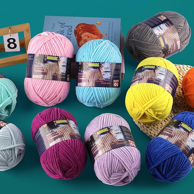 Chunky Velvet Yarn for Crocheting & Knitting, 7.05oz 262.4yd Super Soft Chenille Plush Yarn, Bulk Thick Yarns for Baby Blankets, Amigurumi, Scarves | 20 Colors (1, Violet)