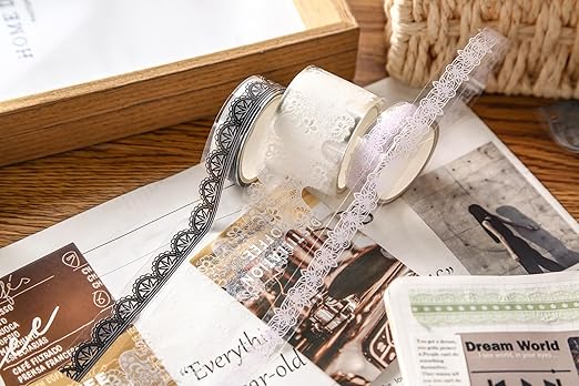 15 Rolls Lace Patterns PET Tapes Floral Arts Decorative Tape Set Adhesive Transparent Masking Tapes for DIY Craft, Kids, Scrapbook, DIY, Gift Wrapping, Journal (4-Dreamlight Glimmer)