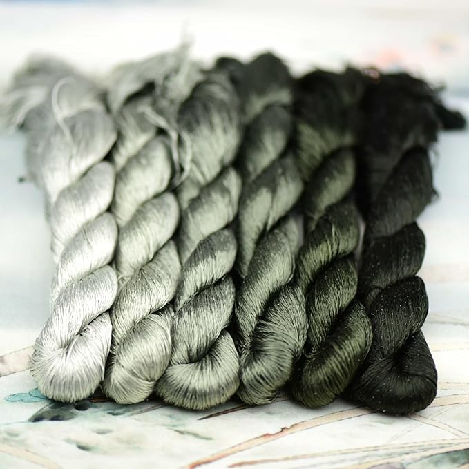 Natural Silk Thread – 6 Colors, 110m Each, Hand-Dyed Premium Silk Floss for Fine Embroidery, Needlepoint, and Handcrafts