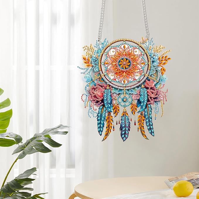 Reofrey Hanging Diamond Art Kits for Adults– 8x8Inch Dreamcatchers Hanging Ornament Acrylic Board Double Sided Pattern Crystal Diamond Art Suncatcher Pendant, for Home Window Decoration Handmade Gift