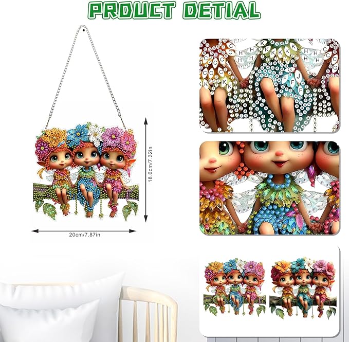 KEYIFA Fairy Diamond Painting Kit, DIY Elf Diamond Art for Adults, Diamonds Pendant Special Shaped Rhinestone Window Hanging Ornaments Home Garden Wall Door Decoration, 20cm Width