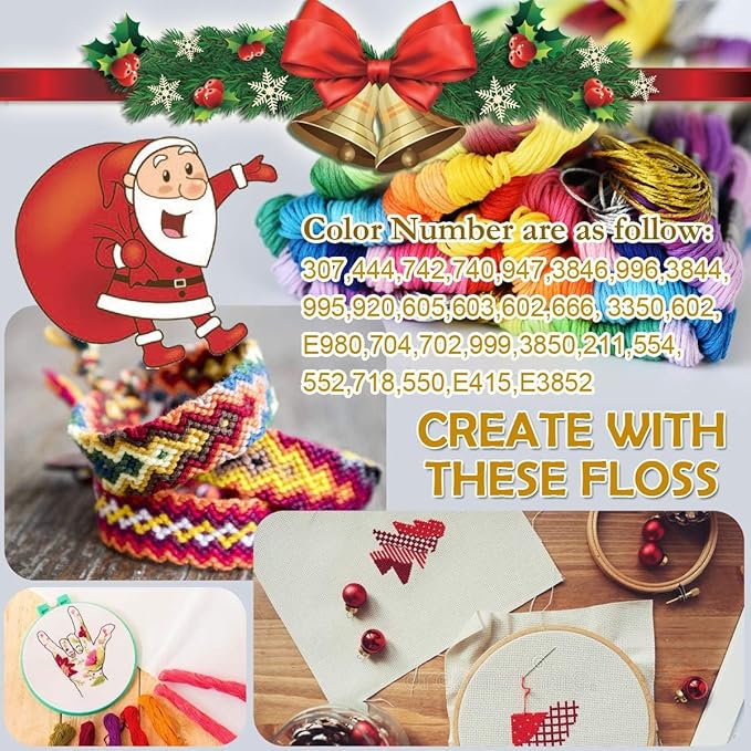 LE PAON 100％Cotton Embroidery ＆CrossStitch Floss- Bracelets String - Crafts Floss - 52pcs Premium Rainbow Color Embroidery Thread and Free Set of 4pcs Metallic embroidery thread