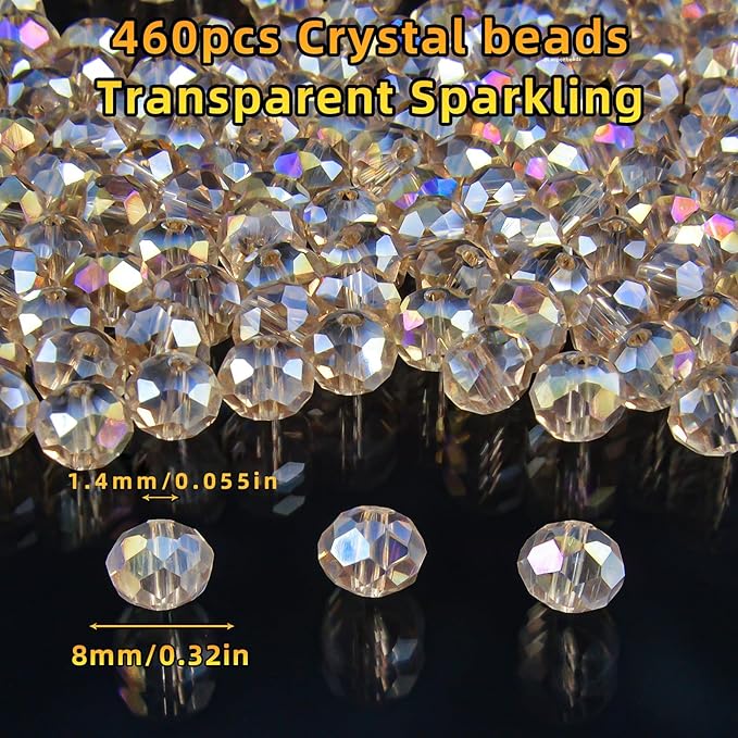 laopottbeads 460pcs 8mm crystal glass beads for jewelry making beads for bracelets necklace pendants making supplies(silver champagner)