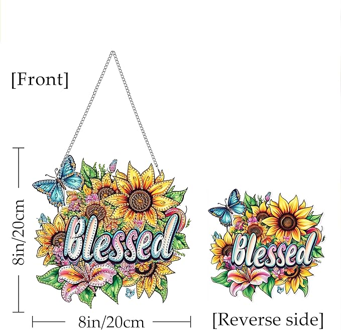 Kaliosy Sun Catcher Blessed Window Hanging - Outdoor Porch Decor, Flowers-Themed Diamond Art Ornament, Acrylic Board Diamond Painting for Wall Home Garden, Front Door Sign, Indoor Decor 8x8 inch