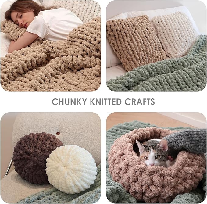 Jumbo Chenille Chunky Yarn for Crocheting - Super Bulky Fluffy Chunky Yarn for Hand Knitting - Extra Thick Soft Blanket Big Yarns 8 Jumbo Pack (27yds,8 oz Each Skein)