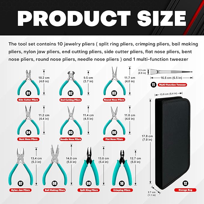 C&T 11-Piece Jewelry Plier Sets,Jewelry Making Tools Kit, Micro Jewelry Pliers Set, Stainless Steel Tweezers with Storage Pouch, Pliers set for Jewelry Making Supplies