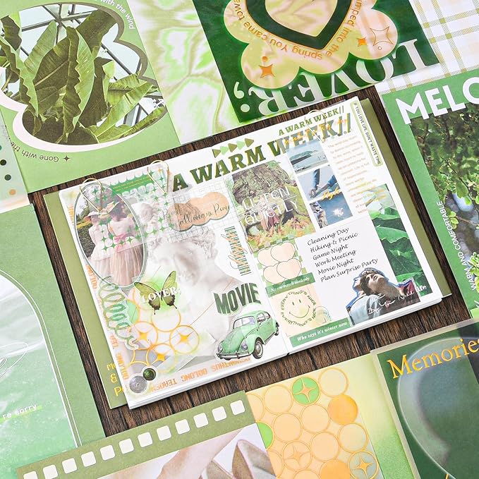 scrapbook supplies kit, vintage junk journaling supplies, scrapbooking kit with aesthetic stuff, stationary set, diy journal accessories, ephemera collage craft supplies gift for adults women beginner