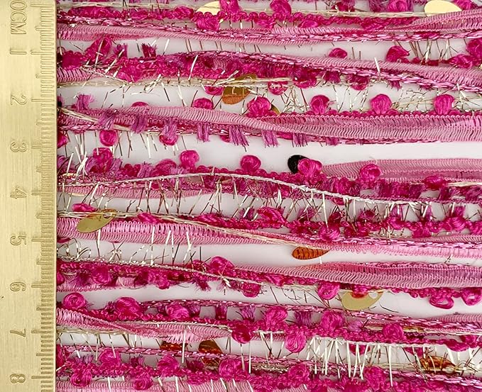 Artisanal Yarn Collection Multifiber Fancy Yarn with Gold Sequins for Knitting Crocheting Crafts DIY, Set of 3 Rolls (Rose Pink & Gold)