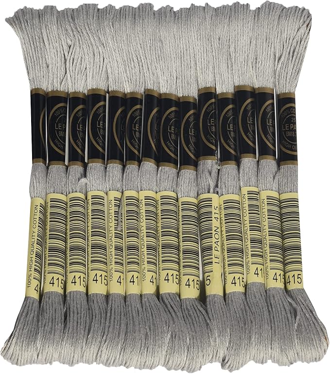 LE PAON Embroidery Floss, 14-Pack Six Strands 100% Long Staple Cotton Embroidery Thread, 8.7-Yard，Color Number：415, Pearl Gray