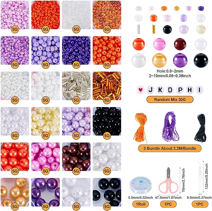 FASHEWELRY Purple Orange Acrylic Beads 15 Styles Candy Acrylic Kawaii Aesthetic Beads Glass Seed Beads Tube Beads Letter Beads for Friendship Bracelet Jewelry Making Valentine's Day Gifts