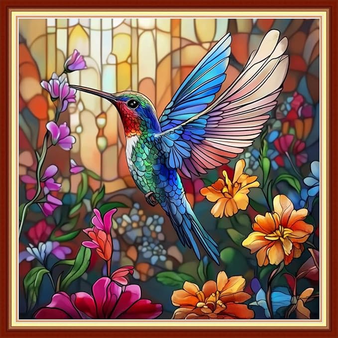 Redxing Stamped Cross Stitch Kits Embroidery kit for Beginners Adults Full Range of Embroidery Patterns Starter Kits DIY Printed Cross Stitch Kits Needlepoint Kits 11CT-Hummingbird flowers 18x18 inchs