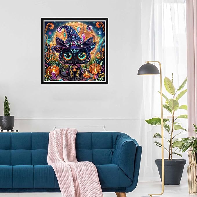 SKRYUIE DIY Diamond Art Kits for Adults Halloween Special Shape - 5D Diamond Painting Kits for Adults Cat - Crystal Embroidery Cross Stitch - Craft for Wall & Office Decor 12 x 12 Inch c1