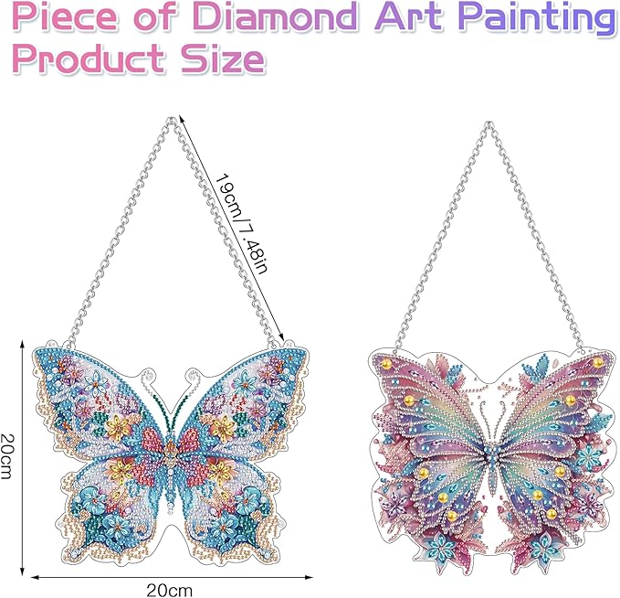 Scettar 2 Pcs Dimond Art Paintings Butterfly, Diamond Art Kits for Adults, DIY Crystal Gem Craft Painting Kit, Special Shape Diamond Art Suncatcher Hanging Ornament for Home and Garden Decor