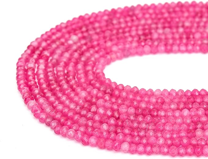 2 Strands Colored Rose Jade Beads for Jewerly Making, 3 * 4mm Faceted Rondelle Gemstone Crystal Beads for DIY Bracelet Necklace Crafts