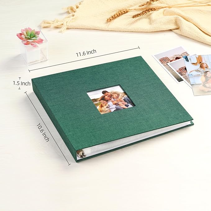 Mublalbum 10x10 Inch DIY Scrapbook Photo Album with 40 Plastic Sleeves 80 Pages Linen Cover 3 Ring Folder Binder for Wedding Baby Family and DIY Projects (Dark Green)