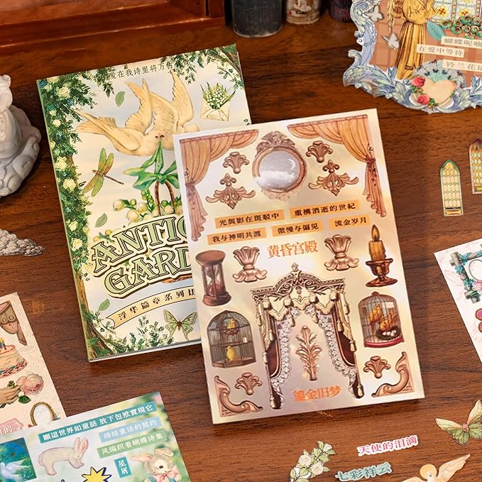 Retro-Style Patterned Journal DIY Scene Stress-Relief Sticker Book (Green)