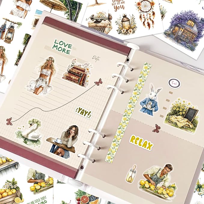 345pcs People Stickers Book,Planner Stickers for Junk Journal Kit,40 Sheet Scrapbook Supplies with Junk Journal Supplies and Washi Tape Sticker for Planners, Bullet Journal, Mixed Media Art