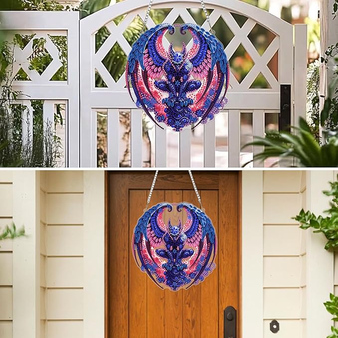 MXJSUA Gargoyle Diamond Painting Art Window Suncatchers, Diamond Art Kits for Adults Hanging Ornaments with Chain, 5D Special Shape Crystal Diamond Pendant Accessories for Decor Gift 8x8 Inch